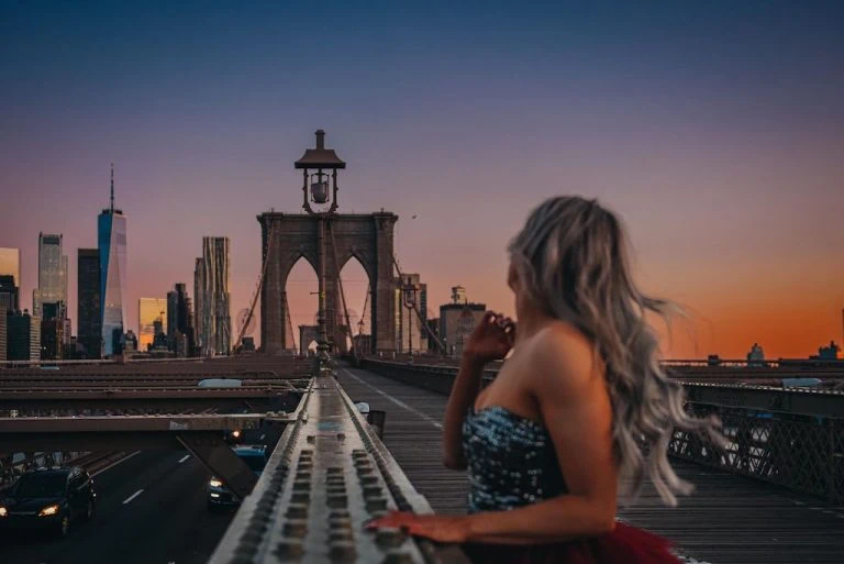 Sunrise over the Brooklyn Bridge in NYC