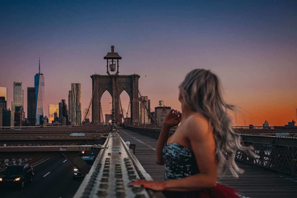 Sunrise over the Brooklyn Bridge in NYC