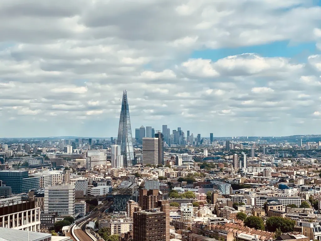 A view of downtown London from the London Eye ferris wheel
