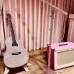 Pink guitar photo prop in the back of Stoney Clover Lane; Nashville, TN
