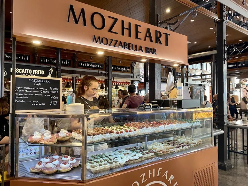 A mozzarella bar inside Mercado de San Miguel; Madrid, Spain