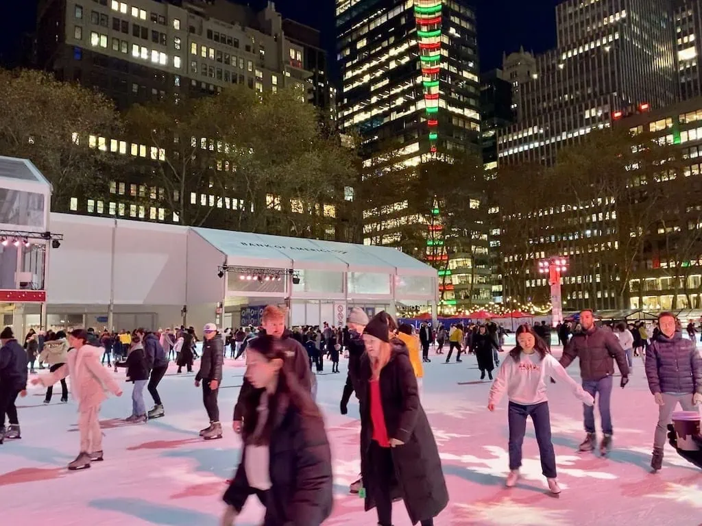 Ice skating rink at Bryant Park Christmas market in New York City