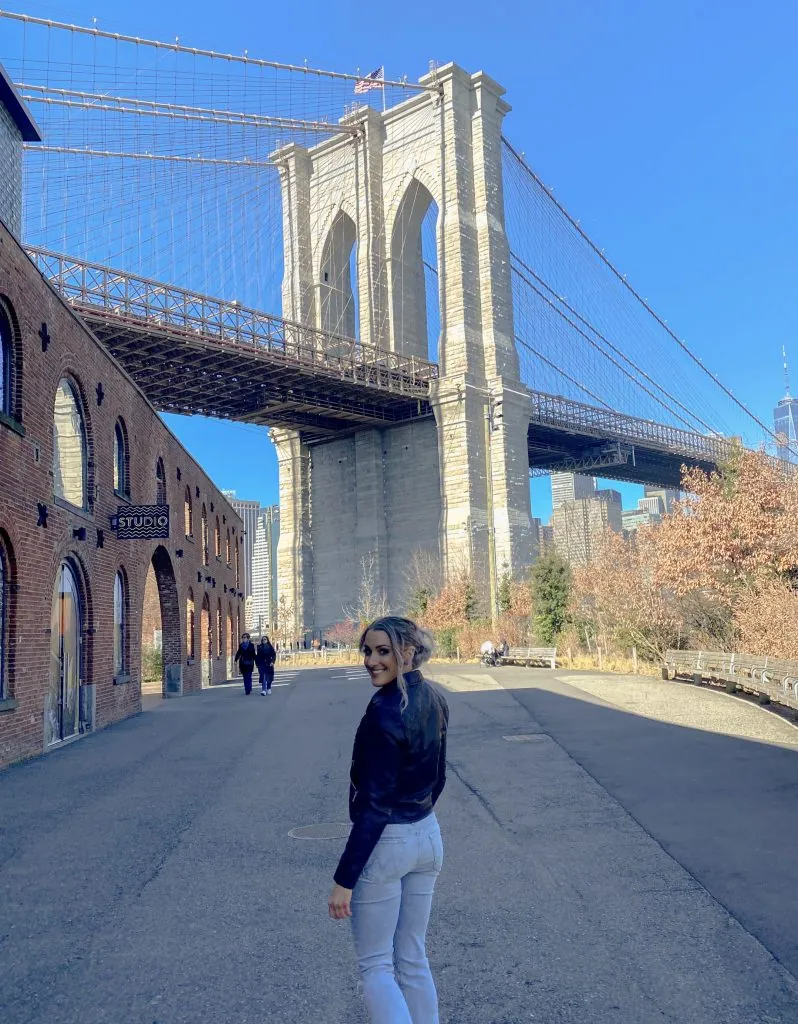 View of the Brooklyn Bridge, right near Time Out Market in Brooklyn, NYC.