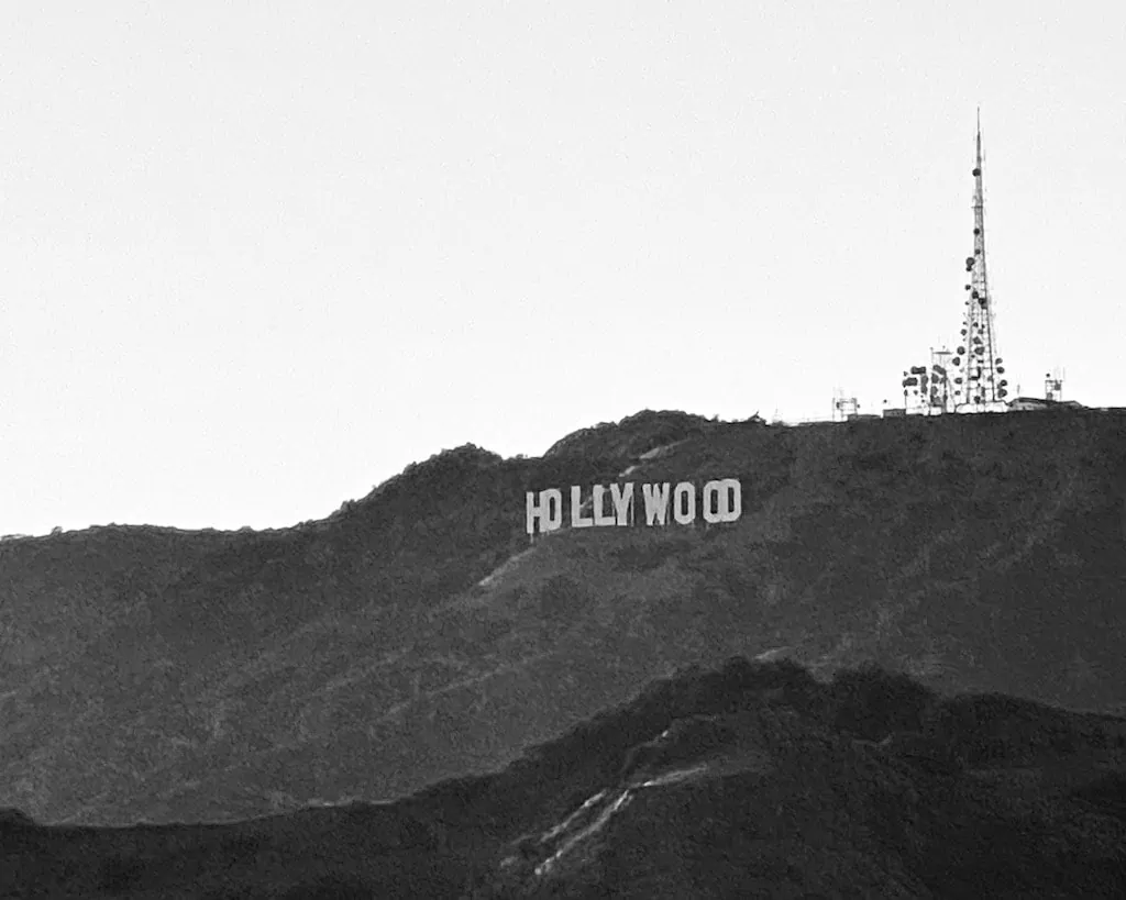 The Hollywood sign from the Griffith Observatory in Los Angeles, CA