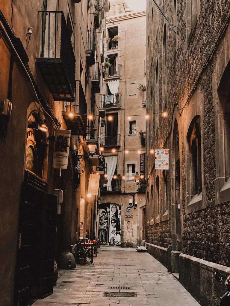 String lights in El Born; Barcelona, Spain Gothic Quarter