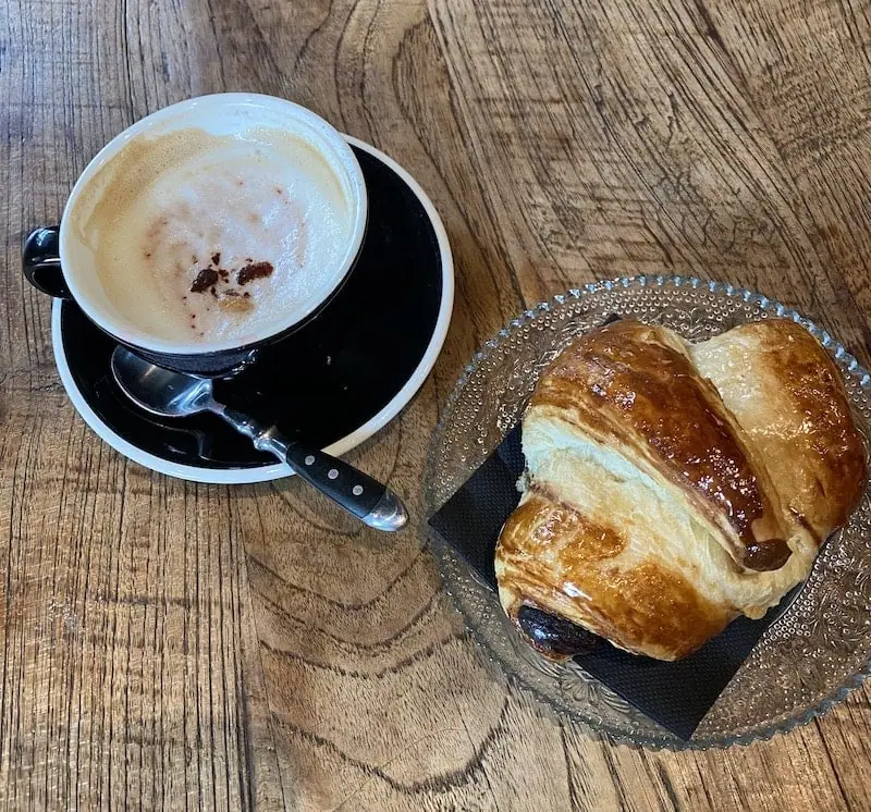 Coffee and croissant at Josephine; Barcelona, Spain 
