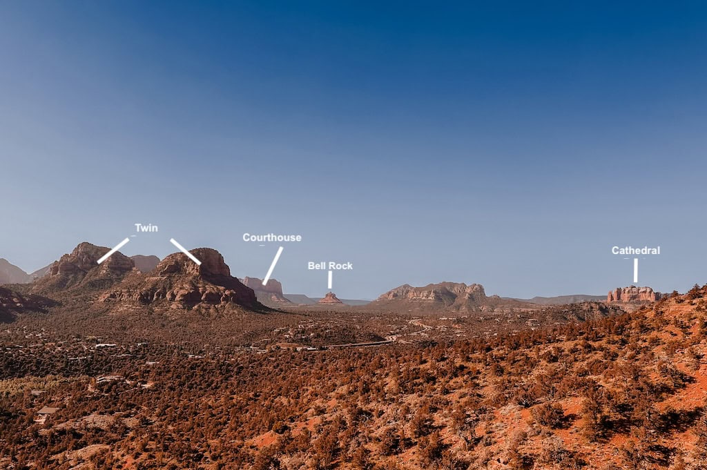 A glimpse at some of the famous rock formations in Sedona, AZ as seen from the Airport Mesa Vortex