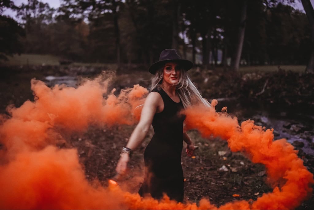 Halloween photo using an orange smoke bomb.