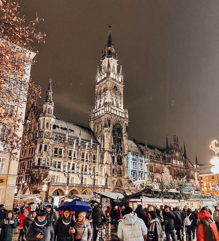 The main Christmas market in Marienplatz Square with New Town Hall in the background