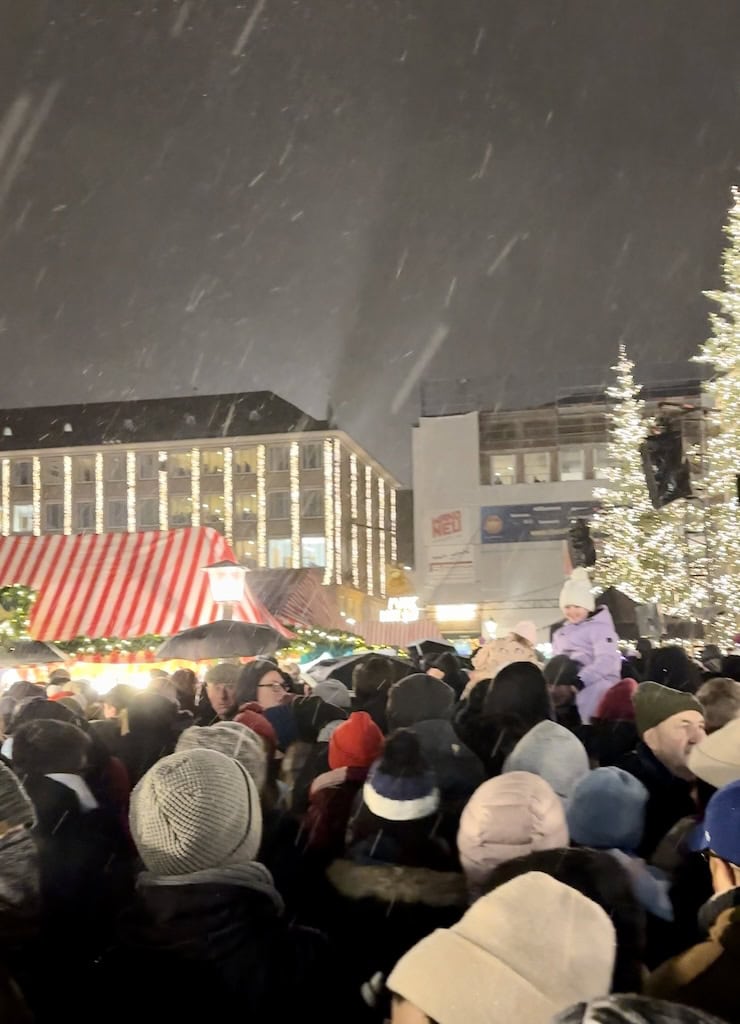 The crowds at the entrance to the Nuremberg Christmas market in Germany