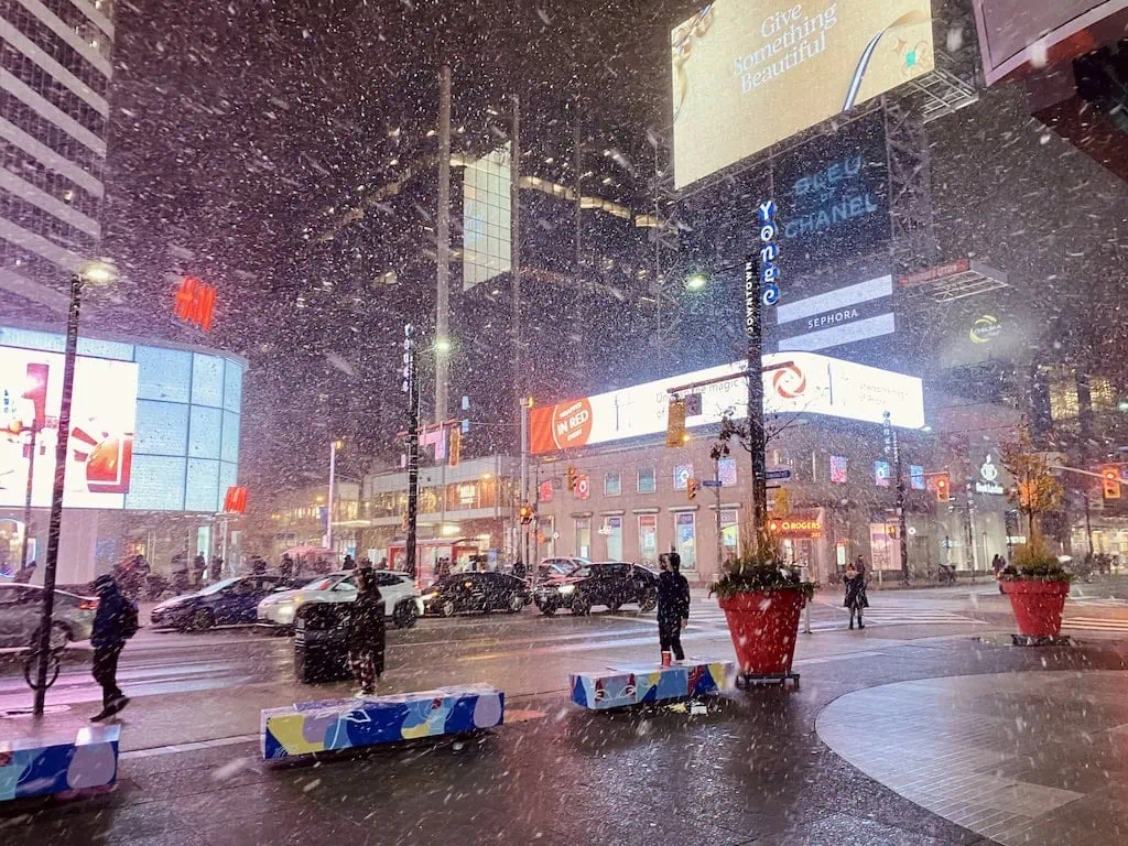 Snowfall at Yonge-Dundas Square; Toronto, Canada