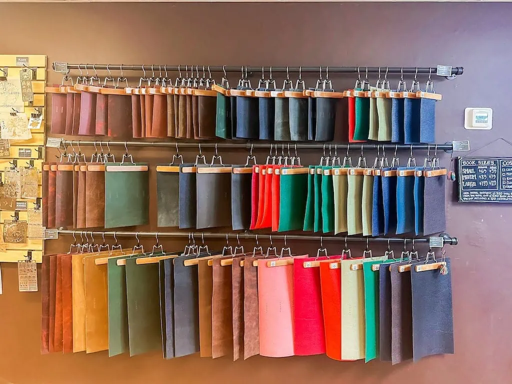 The leather you can choose from to bind your book at The Wtichery