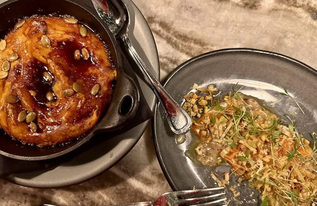 The pumpkin hummus and truffled salmon at Aba in Chicago's West Loop