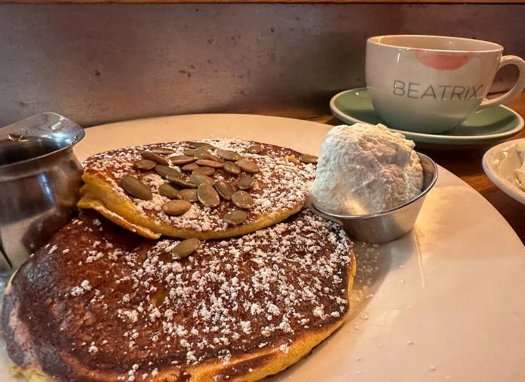 Pumpkin pancakes at Beatrix; Chicago, IL