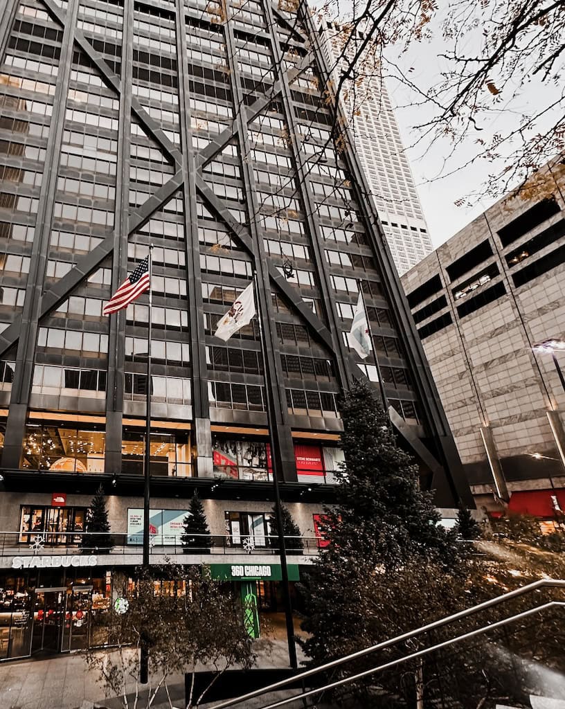 The John Hancock Center, aka 360 CHICAGO, on the Magnificent Mile. Chicago, IL