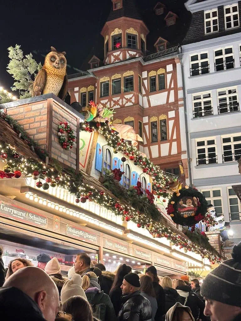 Some of the stall roofs at the Frankfurt Christmas market; Frankfurt, Germany