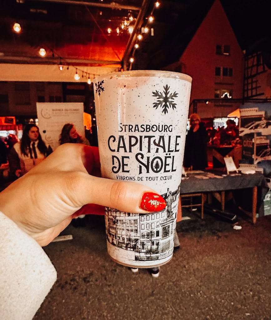 A glass of chocolat chaud at the Strasbourg Christmas market