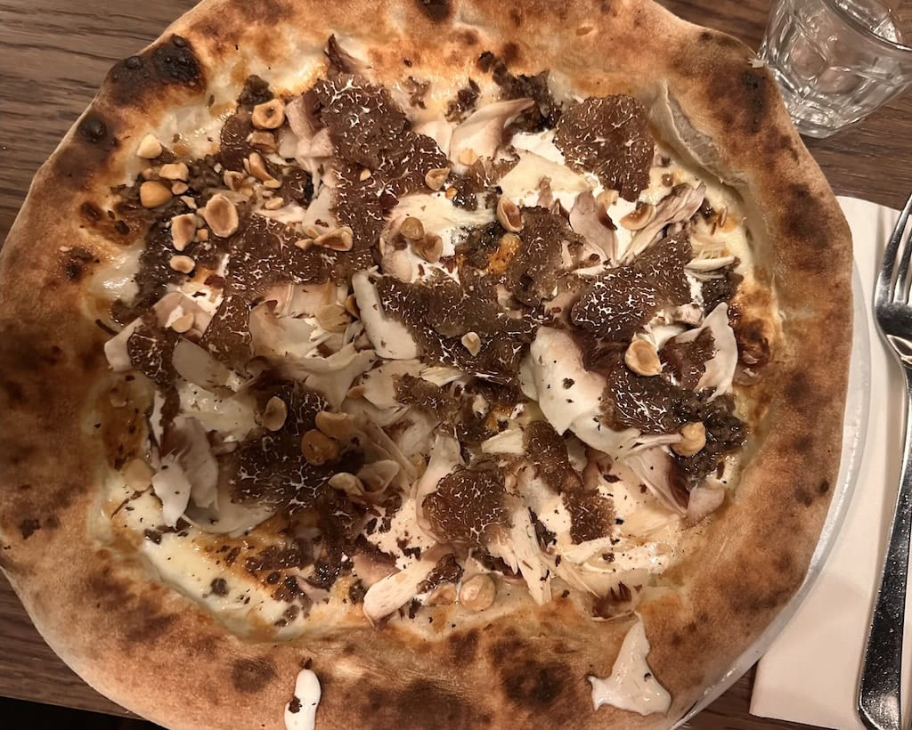 Mushroom truffle pizza at Il Felice in Strasbourg, France