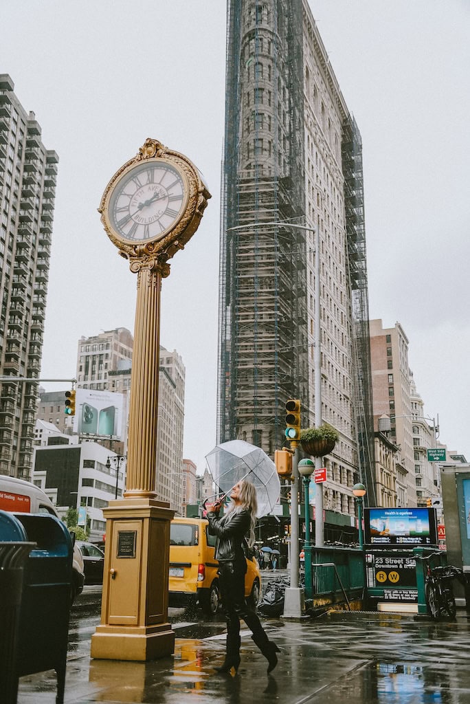 The Flatiron Building and the 5th Avenue Clock; NYC