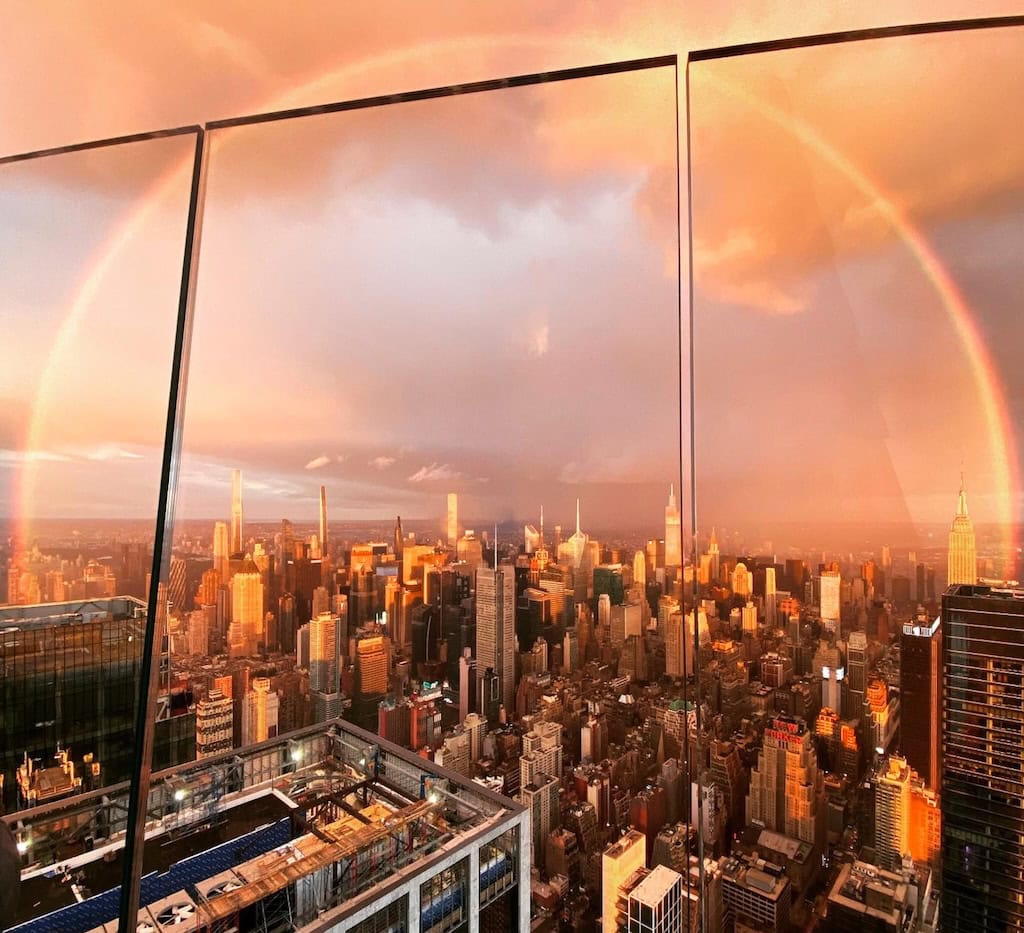 The rainbow over the Manhattan skyline and The Edge, NYC