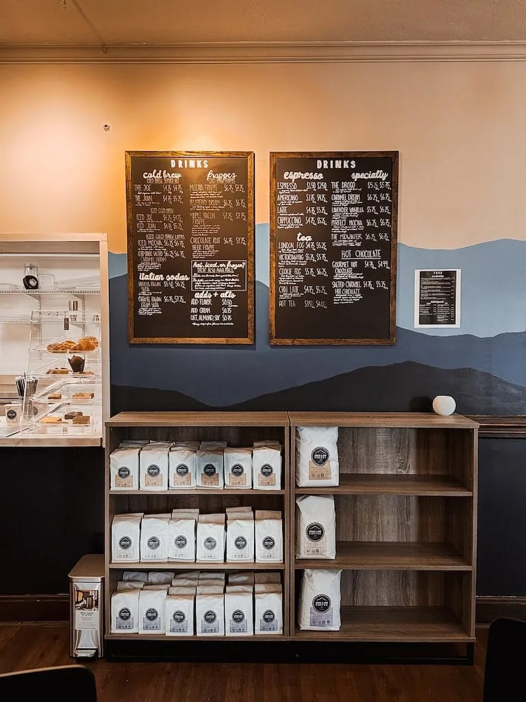 The coffee menu at Joan + Joe Coffee in Morgantown, WV