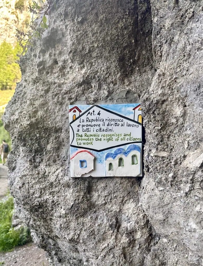 Cliffside plaque on the Path of the Gods trail
Amalfi Coast, Italy