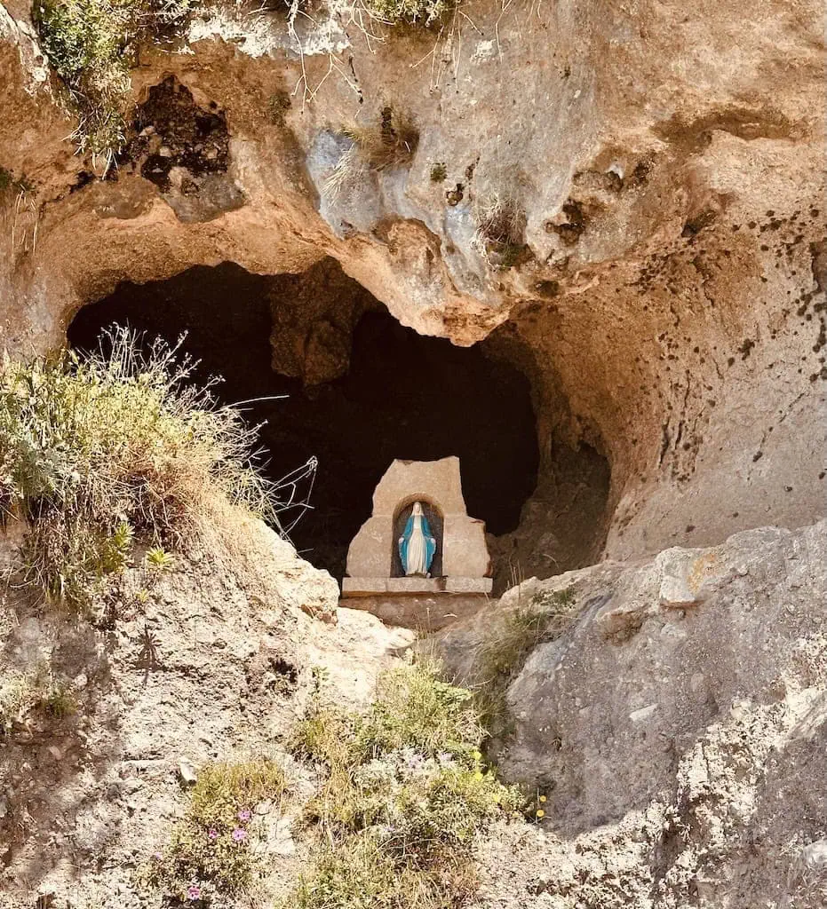 Mother Mary statue on the Path of the Gods in Amalfi Coast, Italy