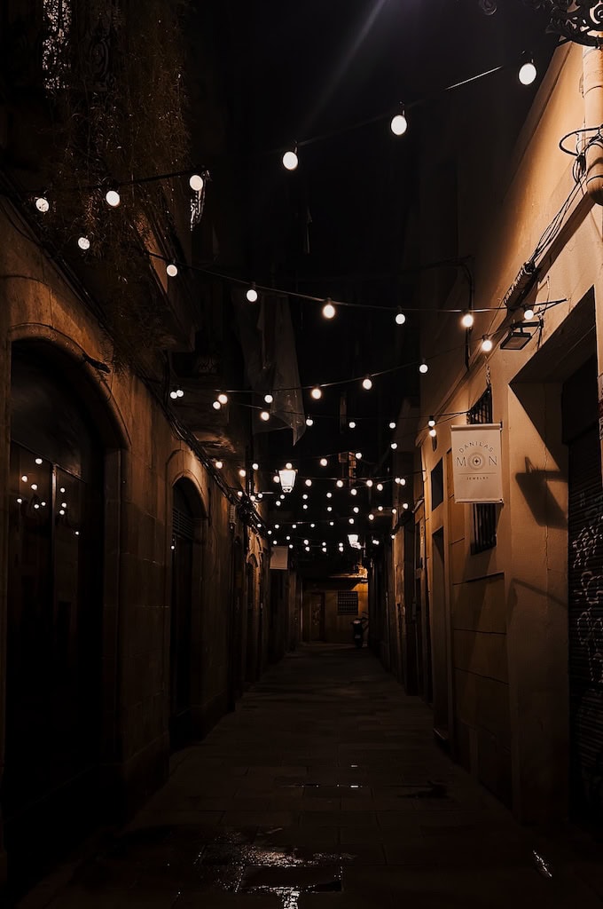 String lights in El Born; Barcelona, Spain Gothic Quarter