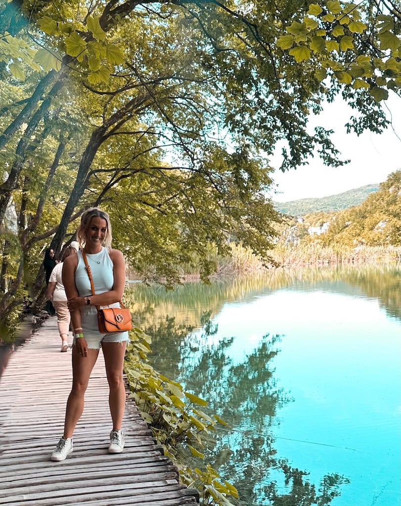 Girl standing at Plitvice Lakes, Croatia