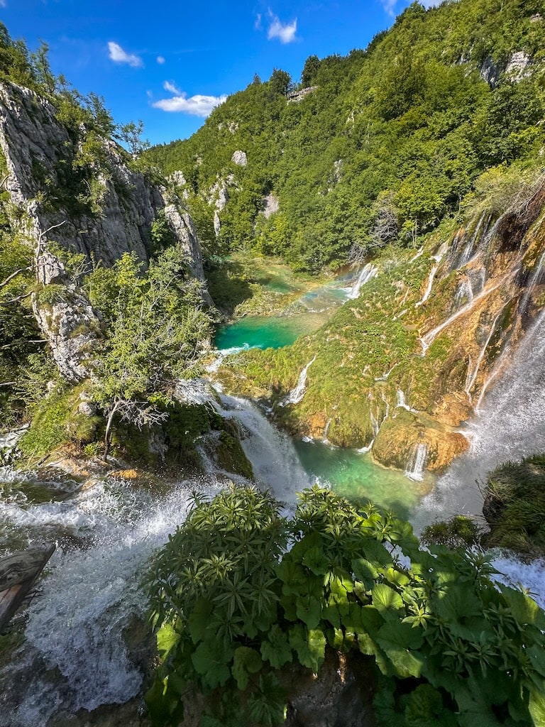 A group of waterfalls near the end of the trail at Plitvice Lakes National Park. Croatia