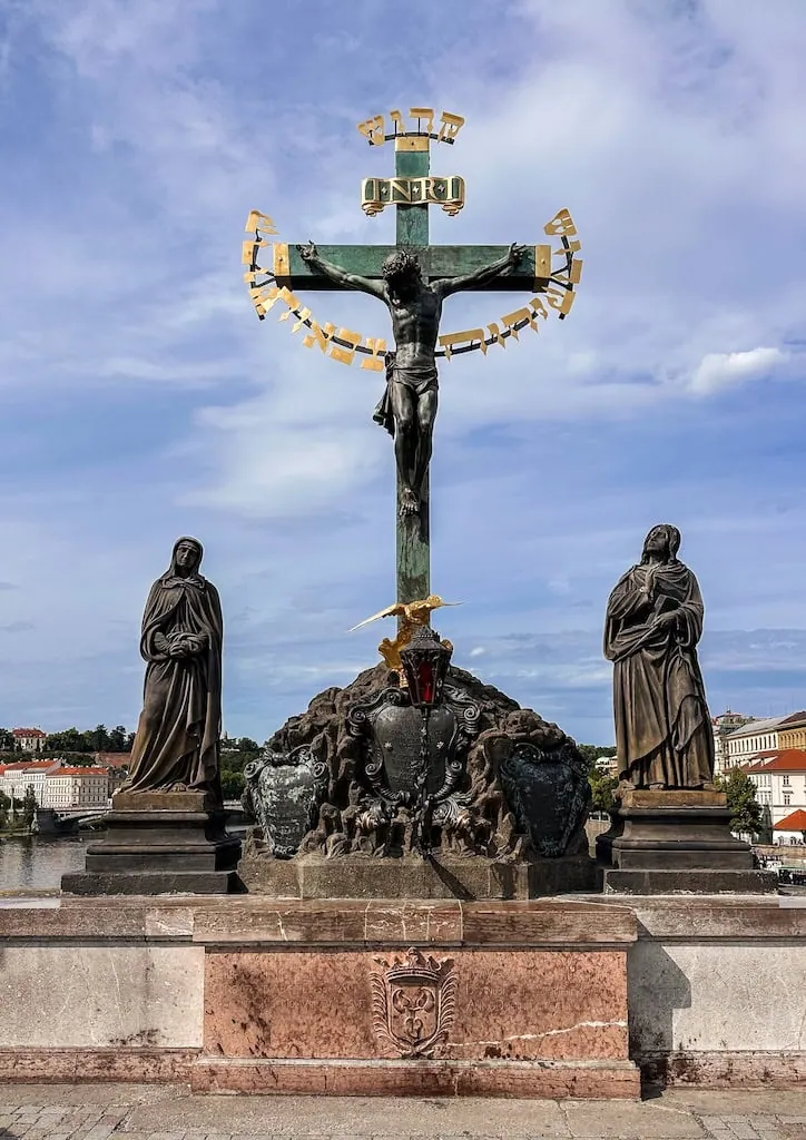 Jesus Christ statue on the Charles Bridge in Prague
