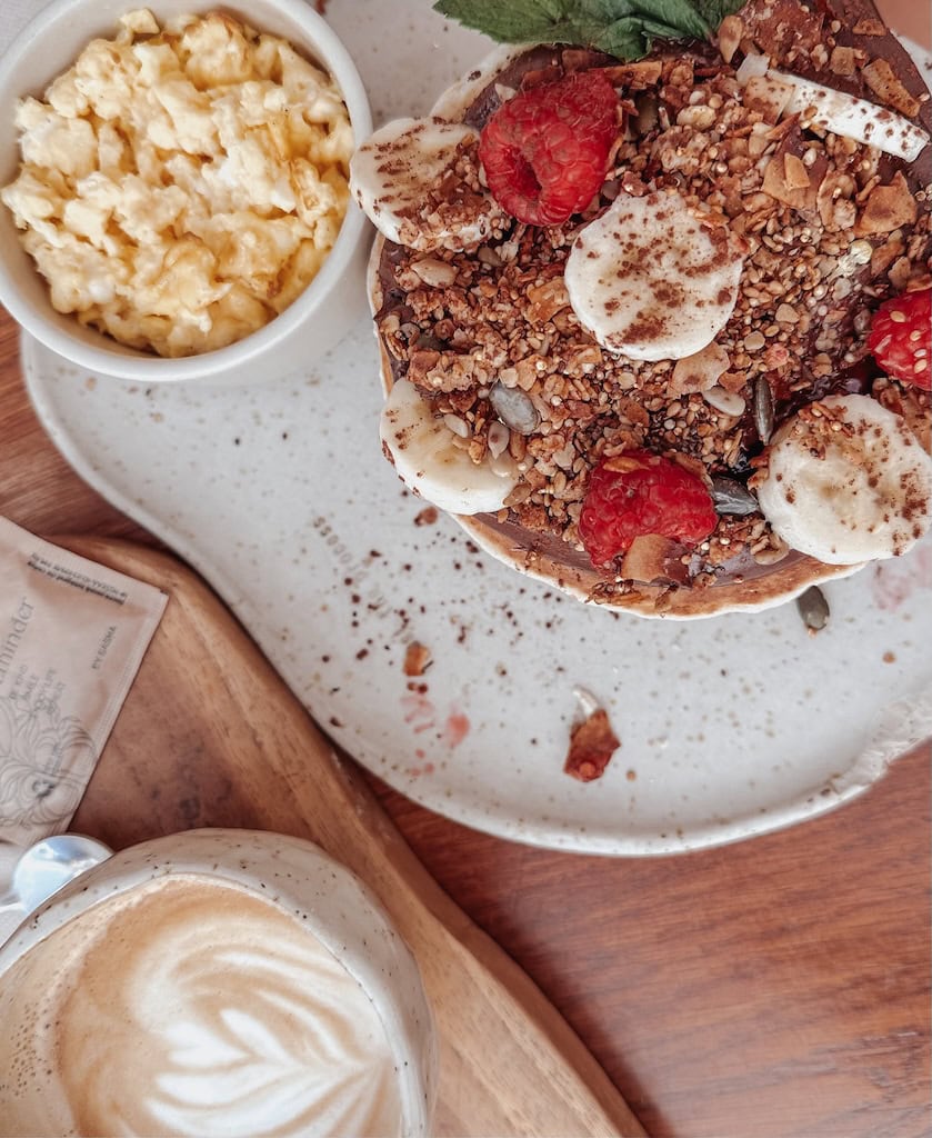 Pancakes and scrambled eggs at Bloome by Sasha; Barcelona, Spain