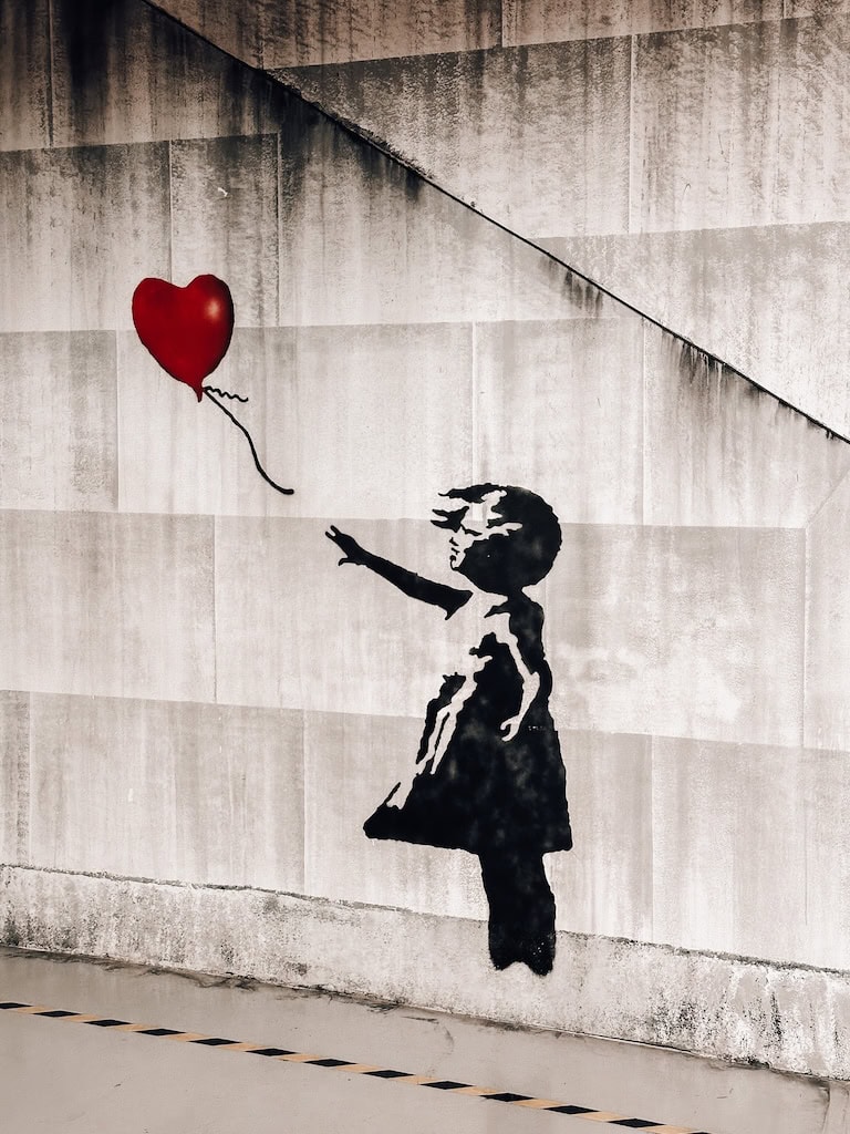 One of Banksy's most famous graffiti artwork; Banksy Museum in Madrid, Spain