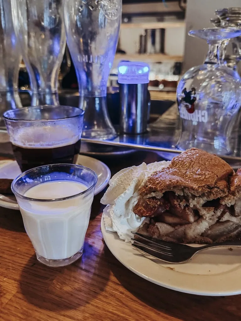 Apple pie (and milk, and hot tea) from Winkel 43; Amsterdam, Netherlands