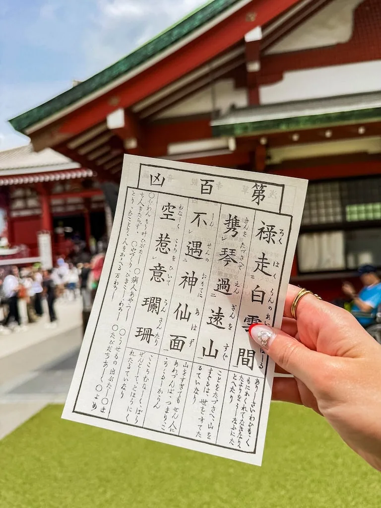 A temple fortune at the Senso-Ji Temple in Tokyo, Japan